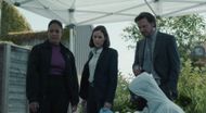 Aden Young, Kathleen Munroe, and Nicola Correia-Damude in Law & Order Toronto: Criminal Intent (Image via CityTV+)